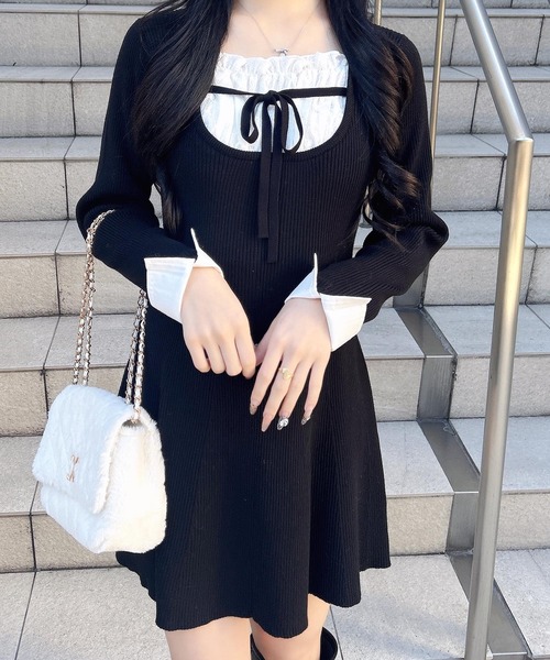 INGNI（イング）の「シャツドッキングニットワンピース（ワンピース・レディース・ブラック/グレー・M）」の4枚目の写真