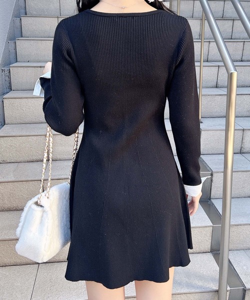 INGNI（イング）の「シャツドッキングニットワンピース（ワンピース・レディース・ブラック/グレー・M）」の6枚目の写真
