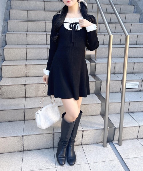 INGNI（イング）の「シャツドッキングニットワンピース（ワンピース・レディース・ブラック/グレー・M）」の7枚目の写真