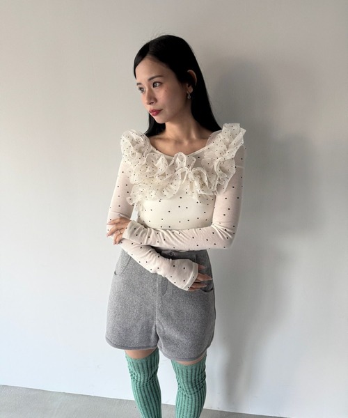 SANSeLF(サンセルフ)の「【SANSeLF】フリルネックトップス saw25a071(その他トップス・レディース・ホワイト・FREE)」の3枚目の写真