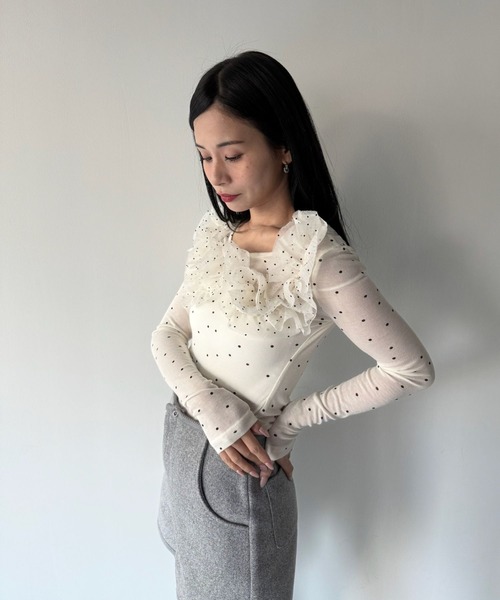 SANSeLF(サンセルフ)の「【SANSeLF】フリルネックトップス saw25a071(その他トップス・レディース・ホワイト・FREE)」の8枚目の写真