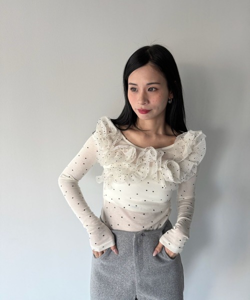 SANSeLF(サンセルフ)の「【SANSeLF】フリルネックトップス saw25a071(その他トップス・レディース・ホワイト・FREE)」の9枚目の写真