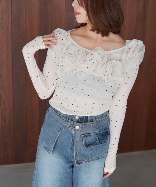 SANSeLF(サンセルフ)の「【SANSeLF】フリルネックトップス saw25a071(その他トップス・レディース・ホワイト・FREE)」の14枚目の写真