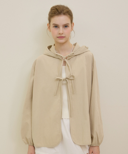 NONLOCAL(ノンローカル)の「Double Ribbon Hoodie jacket - Beige(ナイロンジャケット・レディース・その他・FREE)」の1枚目の写真