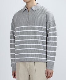 VERYVAIN（ベリベーン）の「HALF STRIPE COLLOR KNIT (GRAY)（ニット/セーター）」