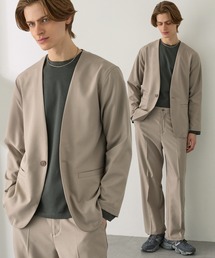 EASENCE（イーズエンス）の「【EASENCE】パウダーツイル セットアップ ノーカラージャケット&ワイドパンツ<イージードライ マシンウォッシャブル>（セットアップ）」