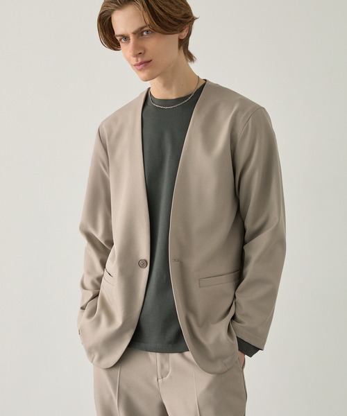 EASENCE(イーズエンス)の「【EASENCE】パウダーツイル セットアップ ノーカラージャケット&ワイドパンツ<イージードライ/マシンウォッシャブル>(セットアップ・メンズ・ブラック/グレイッシュベージュ/ダークグレー/ダークネイビー/ライトグレー・S/M/L)」の11枚目の写真