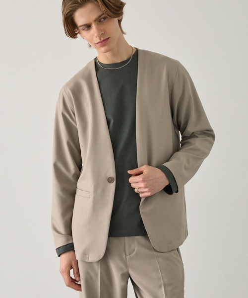 EASENCE(イーズエンス)の「【EASENCE】パウダーツイル セットアップ ノーカラージャケット&ワイドパンツ<イージードライ/マシンウォッシャブル>(セットアップ・メンズ・ブラック/グレイッシュベージュ/ダークグレー/ダークネイビー/ライトグレー・S/M/L)」の13枚目の写真