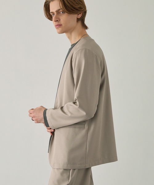 EASENCE(イーズエンス)の「【EASENCE】パウダーツイル セットアップ ノーカラージャケット&ワイドパンツ<イージードライ/マシンウォッシャブル>(セットアップ・メンズ・ブラック/グレイッシュベージュ/ダークグレー/ダークネイビー/ライトグレー・S/M/L)」の14枚目の写真