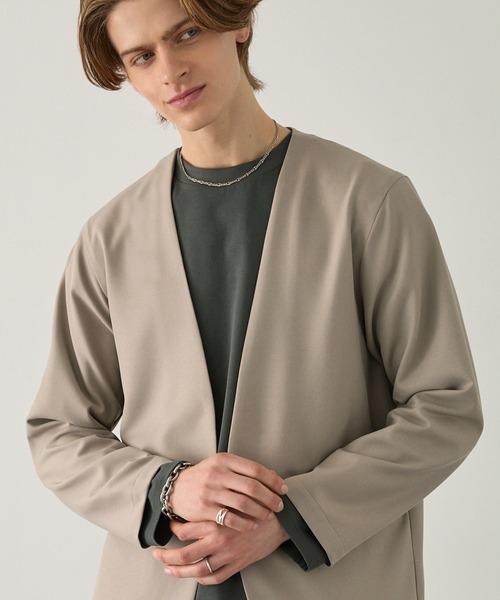 EASENCE(イーズエンス)の「【EASENCE】パウダーツイル セットアップ ノーカラージャケット&ワイドパンツ<イージードライ/マシンウォッシャブル>(セットアップ・メンズ・ブラック/グレイッシュベージュ/ダークグレー/ダークネイビー/ライトグレー・S/M/L)」の20枚目の写真