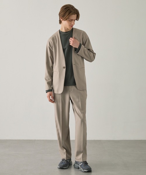 EASENCE(イーズエンス)の「【EASENCE】パウダーツイル セットアップ ノーカラージャケット&ワイドパンツ<イージードライ/マシンウォッシャブル>(セットアップ・メンズ・ブラック/グレイッシュベージュ/ダークグレー/ダークネイビー/ライトグレー・S/M/L)」の21枚目の写真