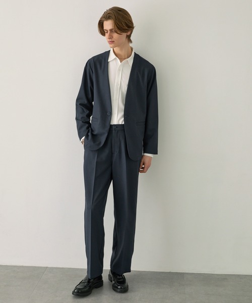 EASENCE(イーズエンス)の「【EASENCE】パウダーツイル セットアップ ノーカラージャケット&ワイドパンツ<イージードライ/マシンウォッシャブル>(セットアップ・メンズ・ブラック/グレイッシュベージュ/ダークグレー/ダークネイビー/ライトグレー・S/M/L)」の6枚目の写真