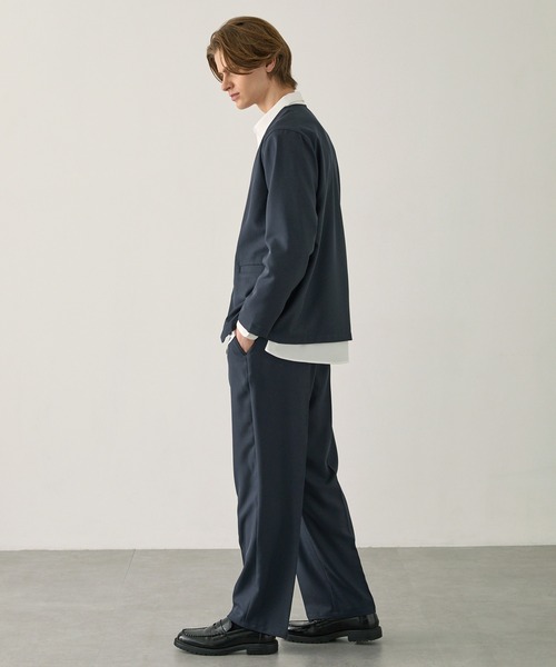 EASENCE(イーズエンス)の「【EASENCE】パウダーツイル セットアップ ノーカラージャケット&ワイドパンツ<イージードライ/マシンウォッシャブル>(セットアップ・メンズ・ブラック/グレイッシュベージュ/ダークグレー/ダークネイビー/ライトグレー・S/M/L)」の7枚目の写真