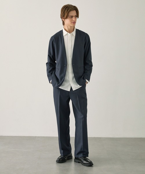 EASENCE(イーズエンス)の「【EASENCE】パウダーツイル セットアップ ノーカラージャケット&ワイドパンツ<イージードライ/マシンウォッシャブル>(セットアップ・メンズ・ブラック/グレイッシュベージュ/ダークグレー/ダークネイビー/ライトグレー・S/M/L)」の9枚目の写真