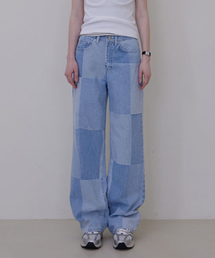CHECK BOARD WASHED DENIM PANTS