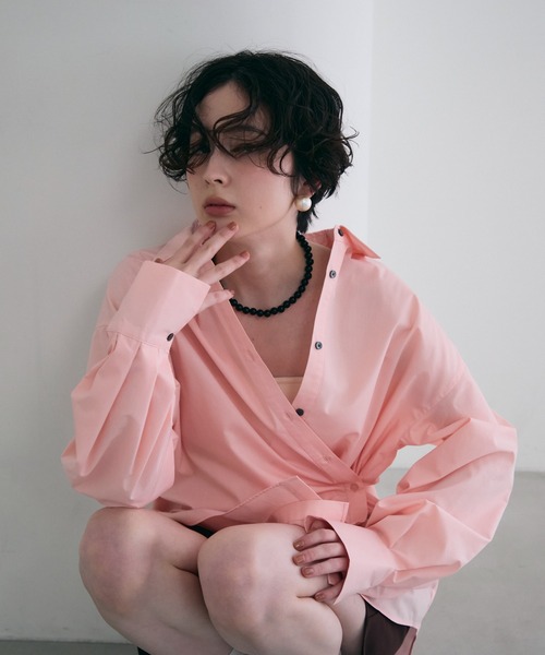 Trish（トリッシュ）の「2wayベーシックルーズシャツ（シャツ/ブラウス・レディース・ベビーピンク/ライトブルー/ピンク/ホワイト/ミント/ブルー・MEDIUM）」の14枚目の写真