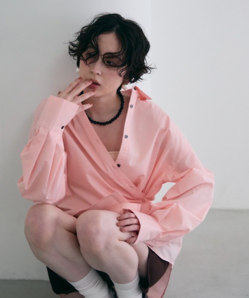 Trish（トリッシュ）の「2wayベーシックルーズシャツ（シャツ/ブラウス・レディース・ベビーピンク/ライトブルー/ピンク/ホワイト/ミント/ブルー・MEDIUM）」の12枚目の写真