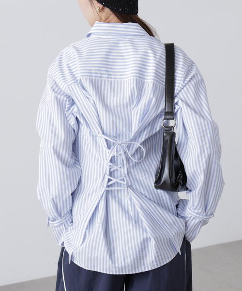 FREE'S MART(フリーズマート)の「◆ウエストシェイプレースアップシャツ(シャツ/ブラウス・レディース・ホワイト/ブラウン系その他/ブルー系その他・FREE)」の9枚目の写真