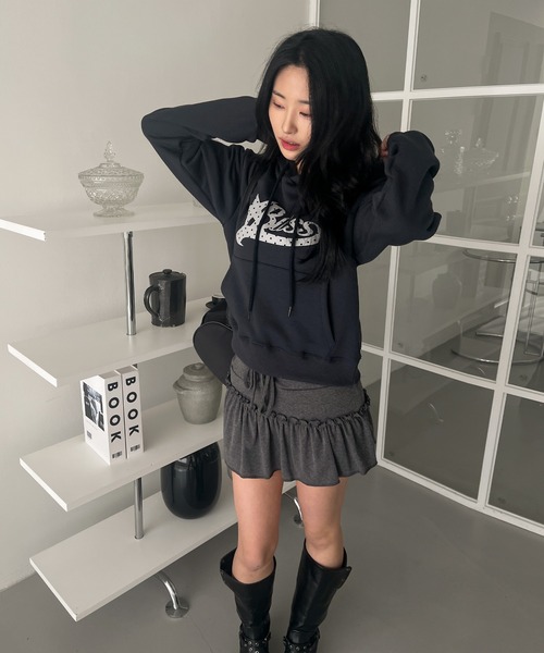UNE MANSION(ユヌマンション)の「ドットパターンバイカラークロップフードトレーナー(パーカー・レディース・ブラック/ネイビー/ライトグレー・FREE)」の20枚目の写真