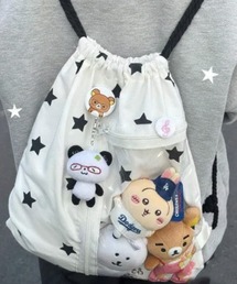 Teem Store（チームストア）の「【大容量】【A4サイズ対応】【推し活】クリアポケット付き 韓国風星柄ナップサック（バックパック/リュック）」