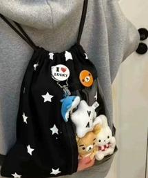 Teem Store（チームストア）の「【大容量】【A4サイズ対応】【推し活】クリアポケット付き 韓国風星柄ナップサック（バックパック/リュック）」