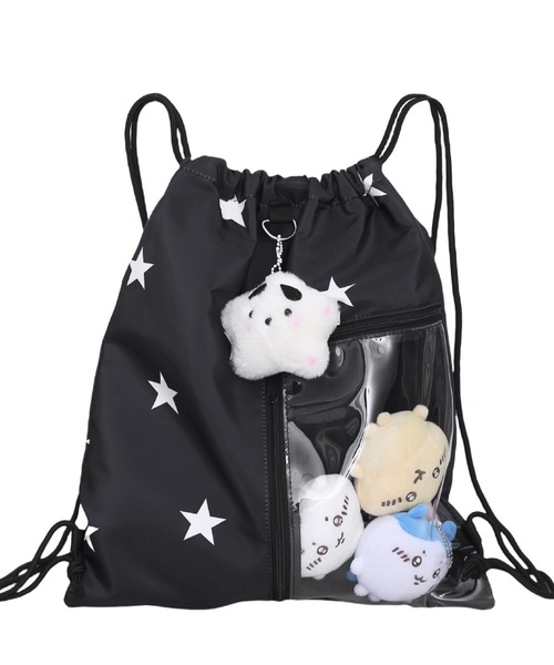 Teem Store(チームストア)の「【大容量】【A4サイズ対応】【推し活】【ユニセックス】クリアポケット付き 韓国風星柄ナップサック Y2K ぬい活(バックパック/リュック・レディース・ブラック/ホワイト・F)」の20枚目の写真