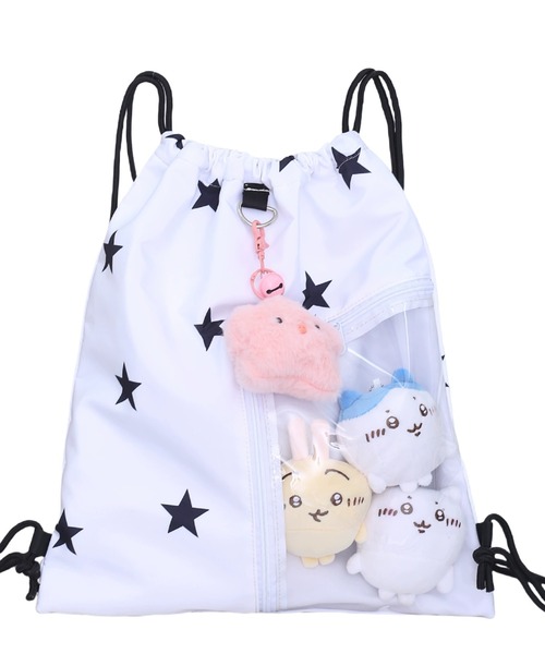 Teem Store(チームストア)の「【大容量】【A4サイズ対応】【推し活】【ユニセックス】クリアポケット付き 韓国風星柄ナップサック Y2K ぬい活(バックパック/リュック・レディース・ブラック/ホワイト・F)」の21枚目の写真