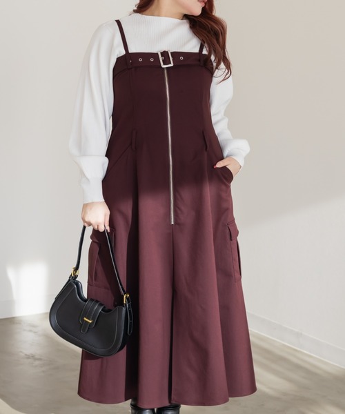 CLETTE(クレット)の「CLETTEオリジナルフロントジップ2WAYベルトワンピース(ワンピース・レディース・カーキ/ブラック/ワイン・LL/4L/3L)」の3枚目の写真