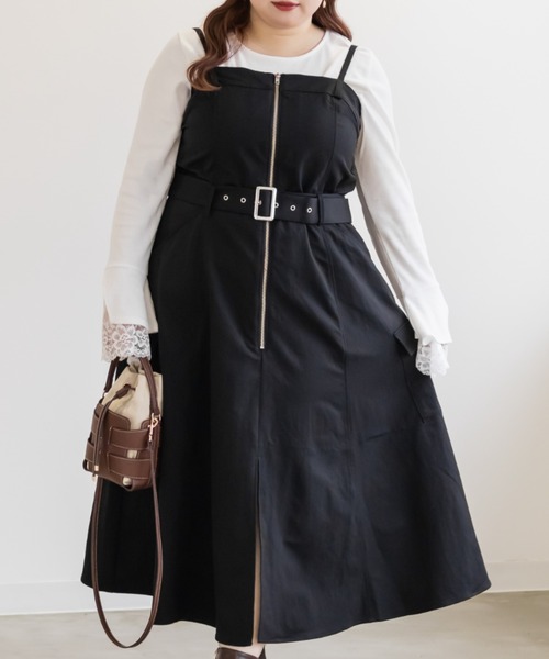 CLETTE(クレット)の「CLETTEオリジナルフロントジップ2WAYベルトワンピース(ワンピース・レディース・カーキ/ブラック/ワイン・LL/4L/3L)」の2枚目の写真