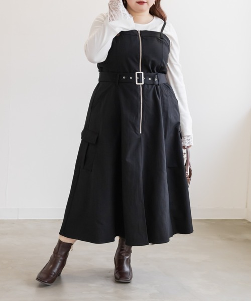 CLETTE(クレット)の「CLETTEオリジナルフロントジップ2WAYベルトワンピース(ワンピース・レディース・カーキ/ブラック/ワイン・LL/4L/3L)」の5枚目の写真