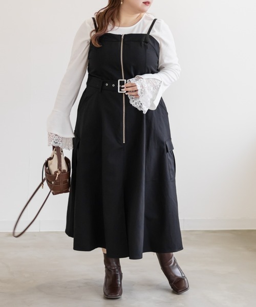CLETTE(クレット)の「CLETTEオリジナルフロントジップ2WAYベルトワンピース(ワンピース・レディース・カーキ/ブラック/ワイン・LL/4L/3L)」の6枚目の写真
