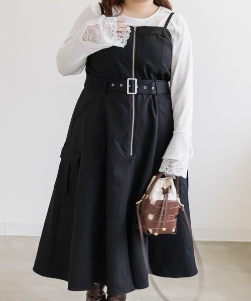 CLETTE(クレット)の「CLETTEオリジナルフロントジップ2WAYベルトワンピース(ワンピース・レディース・カーキ/ブラック/ワイン・LL/4L/3L)」の4枚目の写真