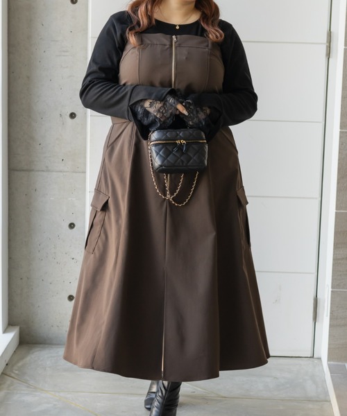 CLETTE(クレット)の「CLETTEオリジナルフロントジップ2WAYベルトワンピース(ワンピース・レディース・カーキ/ブラック/ワイン・LL/4L/3L)」の7枚目の写真