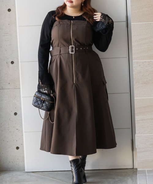 CLETTE(クレット)の「CLETTEオリジナルフロントジップ2WAYベルトワンピース(ワンピース・レディース・カーキ/ブラック/ワイン・LL/4L/3L)」の8枚目の写真