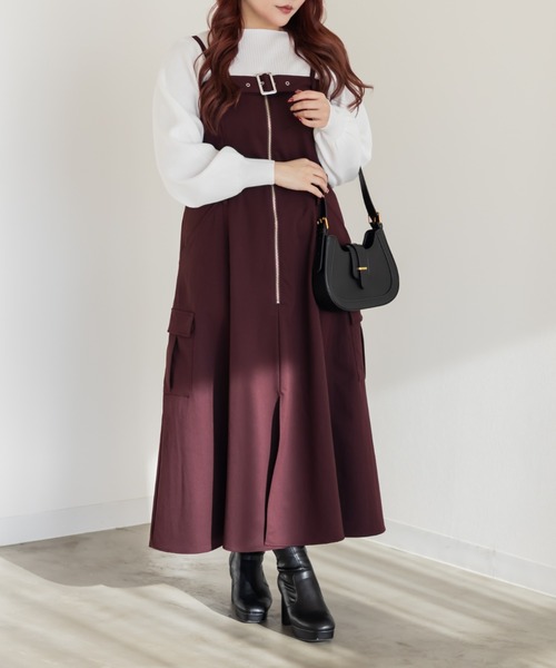 CLETTE(クレット)の「CLETTEオリジナルフロントジップ2WAYベルトワンピース(ワンピース・レディース・カーキ/ブラック/ワイン・LL/4L/3L)」の12枚目の写真