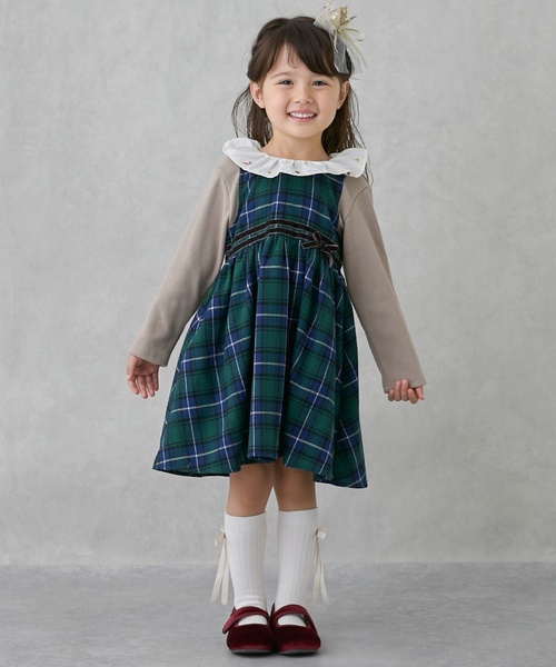 petit main（プティマイン）の「チェックドッキングワンピース（ワンピース・キッズ・グリーン・90cm/80ｃｍ/100cm/110cm/120cm）」の4枚目の写真