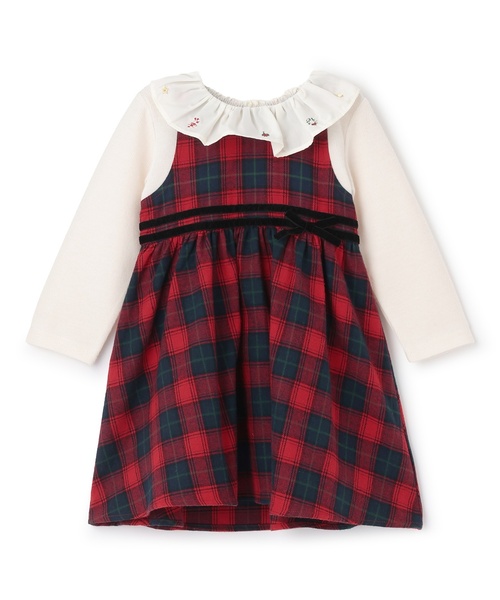 petit main（プティマイン）の「チェックドッキングワンピース（ワンピース・キッズ・グリーン・90cm/80ｃｍ/100cm/110cm/120cm）」の2枚目の写真