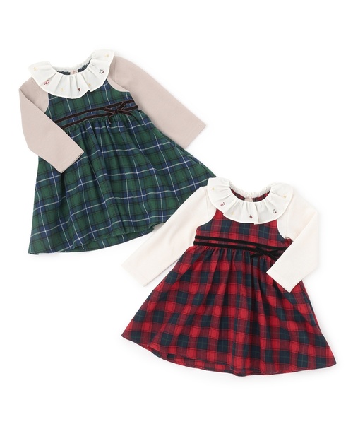 petit main（プティマイン）の「チェックドッキングワンピース（ワンピース・キッズ・グリーン・90cm/80ｃｍ/100cm/110cm/120cm）」の6枚目の写真