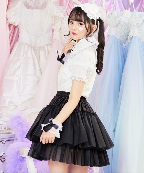 BODYLINE(ボディライン)の「2段フリルのハードチュールパニエ(スカート・レディース・ホワイト/ブラック・L/M)」の2枚目の写真
