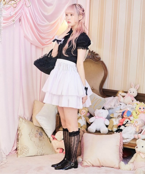 BODYLINE(ボディライン)の「2段フリルのハードチュールパニエ(スカート・レディース・ホワイト/ブラック・L/M)」の3枚目の写真