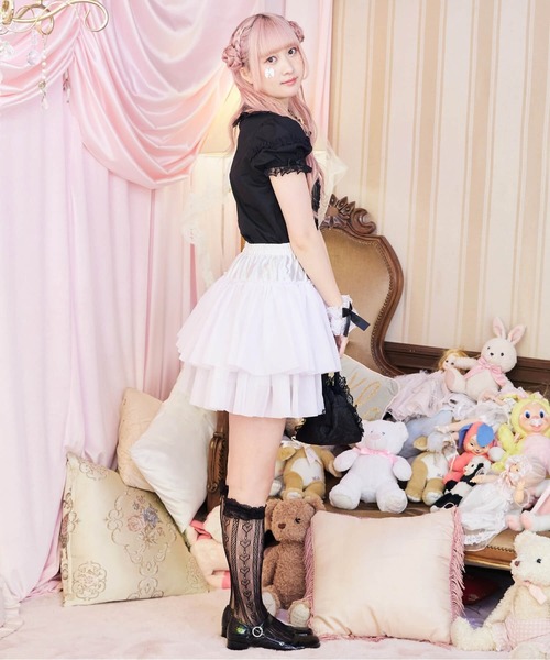 BODYLINE(ボディライン)の「2段フリルのハードチュールパニエ(スカート・レディース・ホワイト/ブラック・L/M)」の4枚目の写真