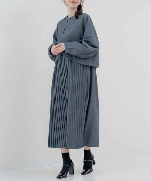 refinedworks(リファインドワークス)の「【refinedworks】セットアップ 対応◎ ランタン袖ジャケット(ノーカラージャケット・レディース・チャコールグレー/ブラック・FREE)」の8枚目の写真