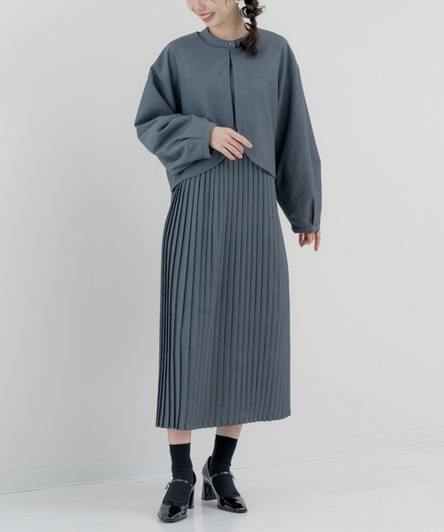 refinedworks(リファインドワークス)の「【refinedworks】セットアップ 対応◎ ランタン袖ジャケット(ノーカラージャケット・レディース・チャコールグレー/ブラック・FREE)」の9枚目の写真