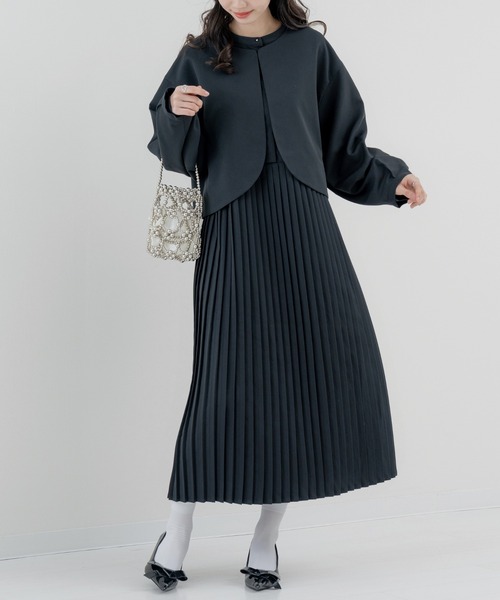 refinedworks(リファインドワークス)の「【refinedworks】セットアップ 対応◎ ランタン袖ジャケット(ノーカラージャケット・レディース・チャコールグレー/ブラック・FREE)」の15枚目の写真