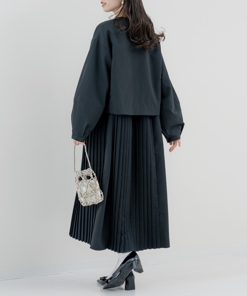 refinedworks(リファインドワークス)の「【refinedworks】セットアップ 対応◎ ランタン袖ジャケット(ノーカラージャケット・レディース・チャコールグレー/ブラック・FREE)」の18枚目の写真
