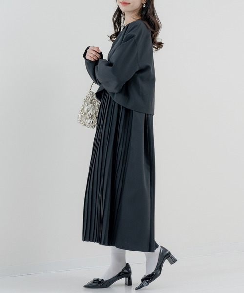 refinedworks(リファインドワークス)の「【refinedworks】セットアップ 対応◎ ランタン袖ジャケット(ノーカラージャケット・レディース・チャコールグレー/ブラック・FREE)」の19枚目の写真