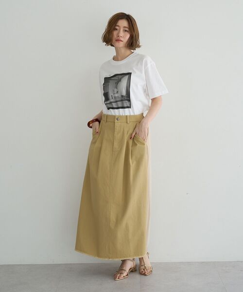 Editt by YECCA VECCA（エディットバイイェッカヴェッカ）の「異素材MIXロングスカート（スカート・レディース・ベージュ/カーキ・FREE）」の5枚目の写真