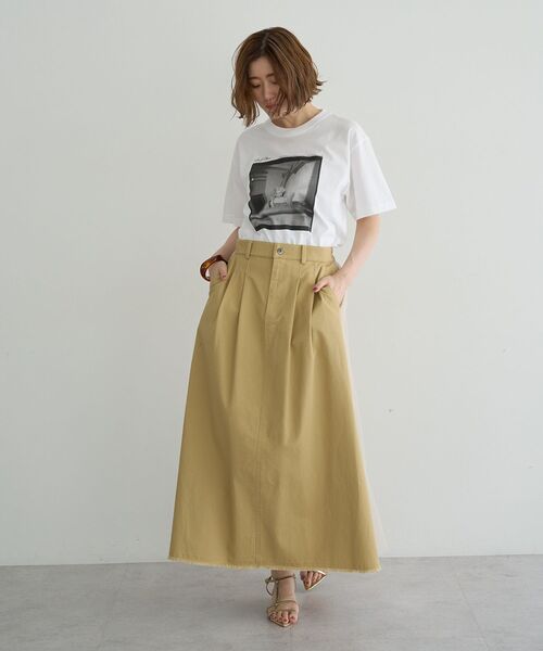 Editt by YECCA VECCA（エディットバイイェッカヴェッカ）の「異素材MIXロングスカート（スカート・レディース・ベージュ/カーキ・FREE）」の6枚目の写真