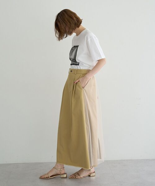 Editt by YECCA VECCA（エディットバイイェッカヴェッカ）の「異素材MIXロングスカート（スカート・レディース・ベージュ/カーキ・FREE）」の7枚目の写真