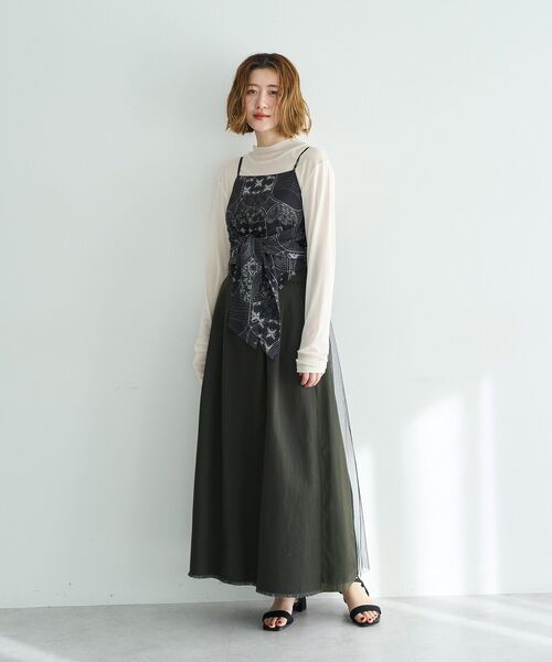 Editt by YECCA VECCA（エディットバイイェッカヴェッカ）の「異素材MIXロングスカート（スカート・レディース・ベージュ/カーキ・FREE）」の15枚目の写真